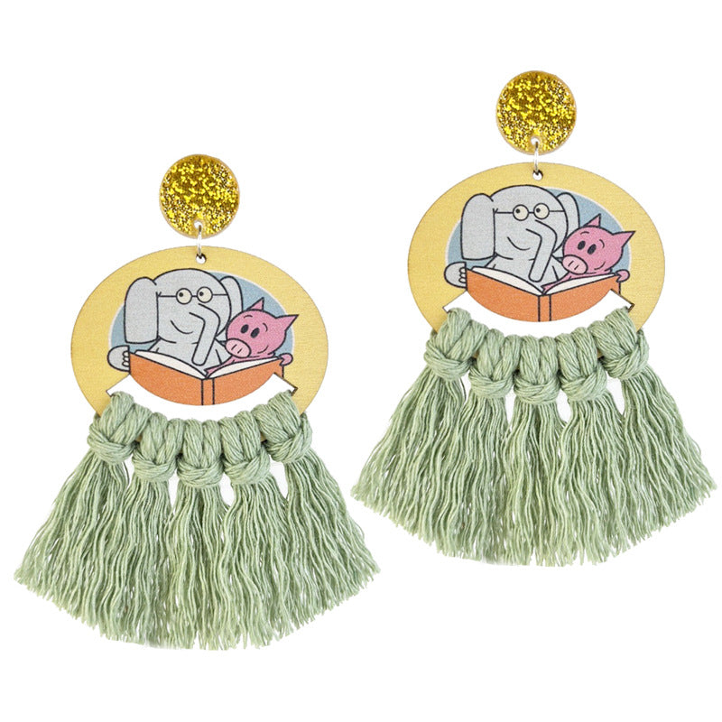 Wholesale 2 Pairs/pack Reading Pencils Student Teacher Hand-woven Tassel Earrings